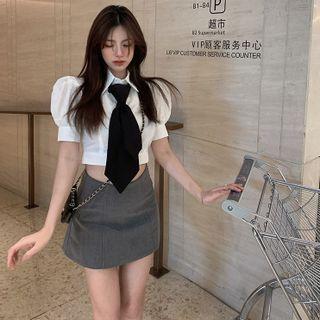 Short-sleeve Shirt / Neck Tie / A-line Skirt