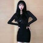 Long-sleeve Lettering T-shirt / High-waist Pencil Skirt