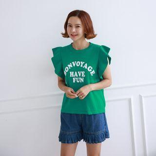 Ruffle-sleeve Letter Knit Top