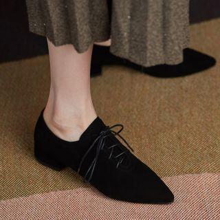 Pointy-toe Chunky-heel Lace-up Shoes