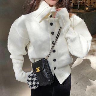 Puff-sleeve Collared Cardigan