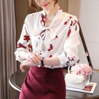 Floral Print Bow-neck Blouse