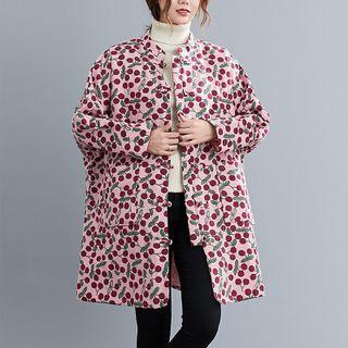 Cherry Print Padded Frog Button Jacket