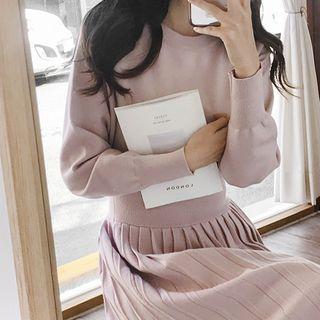 Pleated-panel Midi Knit Dress Light Pink - One Size