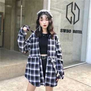 Hoop-accent Oversized Plaid Shirt