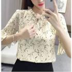 Bell-sleeve Floral Printed Chiffon Blouse