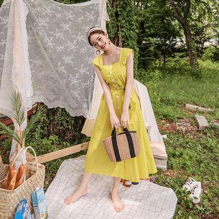 Sleeveless Button-detail Midi Dress With Belt