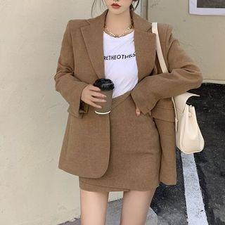 Plain Blazer / Asymmetrical Mini A-line Skirt
