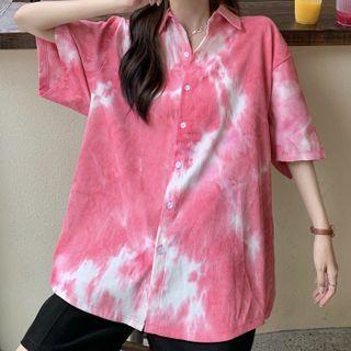 Elbow-sleeve Tie Dye Shirt Red - One Size