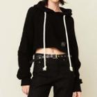 Knit Panel Cropped Hoodie