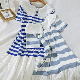 Striped Layered Collar Short-sleeve Dress