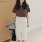 Short-sleeve Plain T-shirt / Midi Skirt / Set