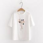 Cartoon Embroidered Sequined Short-sleeve T-shirt White - One Size
