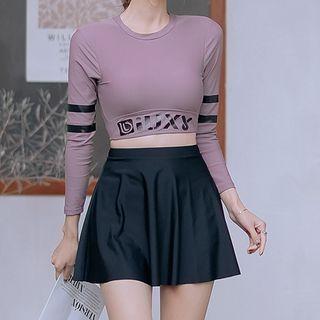Set: Lettering Rash Guard + Bottom + Swim Skirt