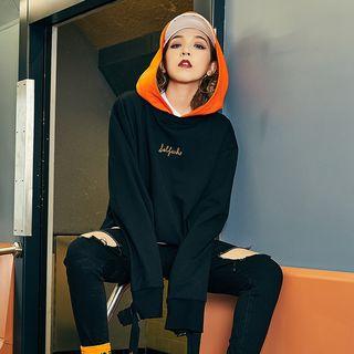 Long-sleeve Color-block Lettering Hoodie
