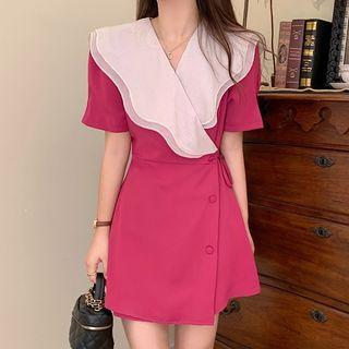 Short-sleeve Sailor Collar Mini Wrap Dress