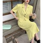 Short-sleeve Cropped Blazer / Midi Skirt