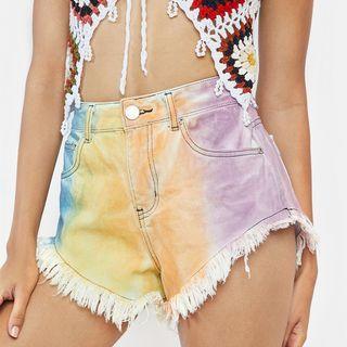 Tassel Trim Ombre Denim Shorts