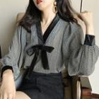 V-neck Bow Blouse As Shown In Figure - One Size