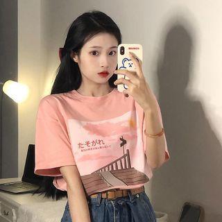 Short-sleeve Stair Print T-shirt