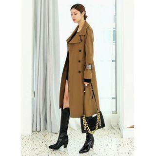 Belted Plaid-panel Trench Coat