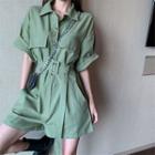 Short-sleeve Wide-leg Cargo Playsuit Army Green - One Size
