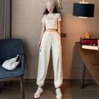 Set : Short-sleeve Cropped Lettering T-shirt + Sports Pants