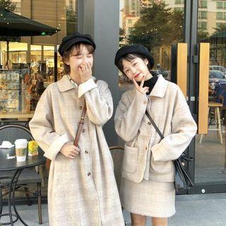 Plaid Single-breasted Coat / Set: Jacket + A-line Skirt