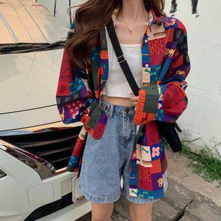 Long-sleeve Cartoon Print Shirt As Shown In Figure - One Size