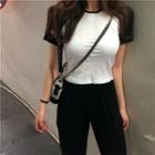 Color-block Slim-fit Short-sleeve Cropped T-shirt