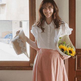 Cap-sleeve Frill-trim Blouse
