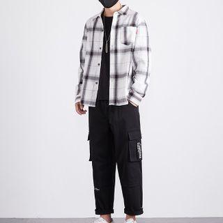 Set: Plaid Shirt + Lettering Straight-leg Cargo Pants