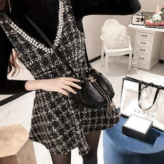 Set: Crew-neck Rib-knit Top + Sleeveless Minidress