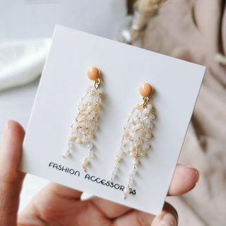 Geometric Bead Fringe Dangle Earring / Clip-on Earring