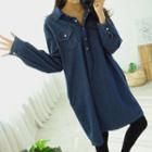 Flap-pocket Boxy Denim Shirtdress