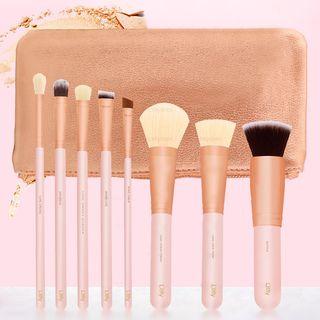 Set Of 8: Makeup Brush Set Of 8 - Peach Pink - One Size
