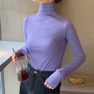 Mock-turtleneck Lettuce Edge Long-sleeve Top