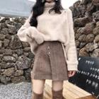 Turtleneck Sweater / Mini Plaid A-line Skirt / Set