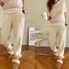 Fleece-lined Seam-trim Jogger Pants Cream - One Size