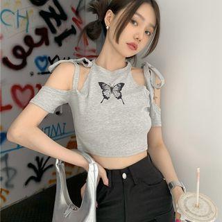 Butterfly Off-shoulder Cropped Top