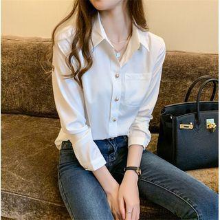 Faux Pearl Button Chiffon Shirt