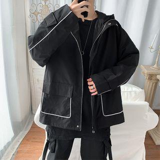 Contrast Trim Hooded Cargo Jacket