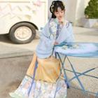 Bell-sleeve Hanfu Top / Embroidered Vest / Maxi A-line Skirt