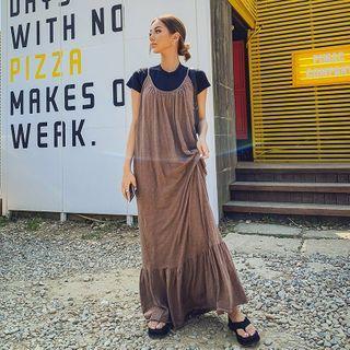 Spaghetti-strap Frilled-hem Maxi Dress