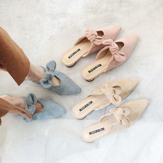 Pointy Toe Bow Accent Low Heel Mules