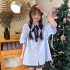 Short-sleeve Bow-accent Shirt + Dress