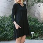 3/4-sleeve Flared Dress