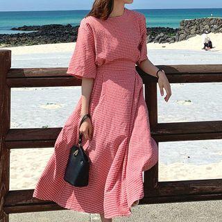 Band-waist Gingham Dress