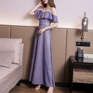 Cold-shoulder Ruffled A-line Evening Gown