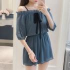 Off-shoulder Spaghetti Strap Short-sleeve Chiffon Playsuit